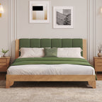 Premium Pine Wood King Bed Frame,King Size Bed Frame with Headboard Included,Mid Century Modern Bed,Natural&Green Color Bed Frame