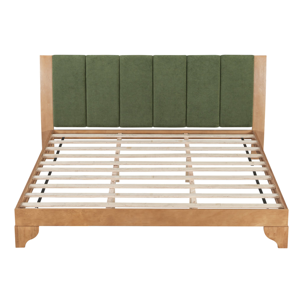 Premium Pine Wood King Bed Frame,King Size Bed Frame with Headboard Included,Mid Century Modern Bed,Natural&Green Color Bed Frame