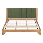 Premium Pine Wood King Bed Frame,King Size Bed Frame with Headboard Included,Mid Century Modern Bed,Natural&Green Color Bed Frame