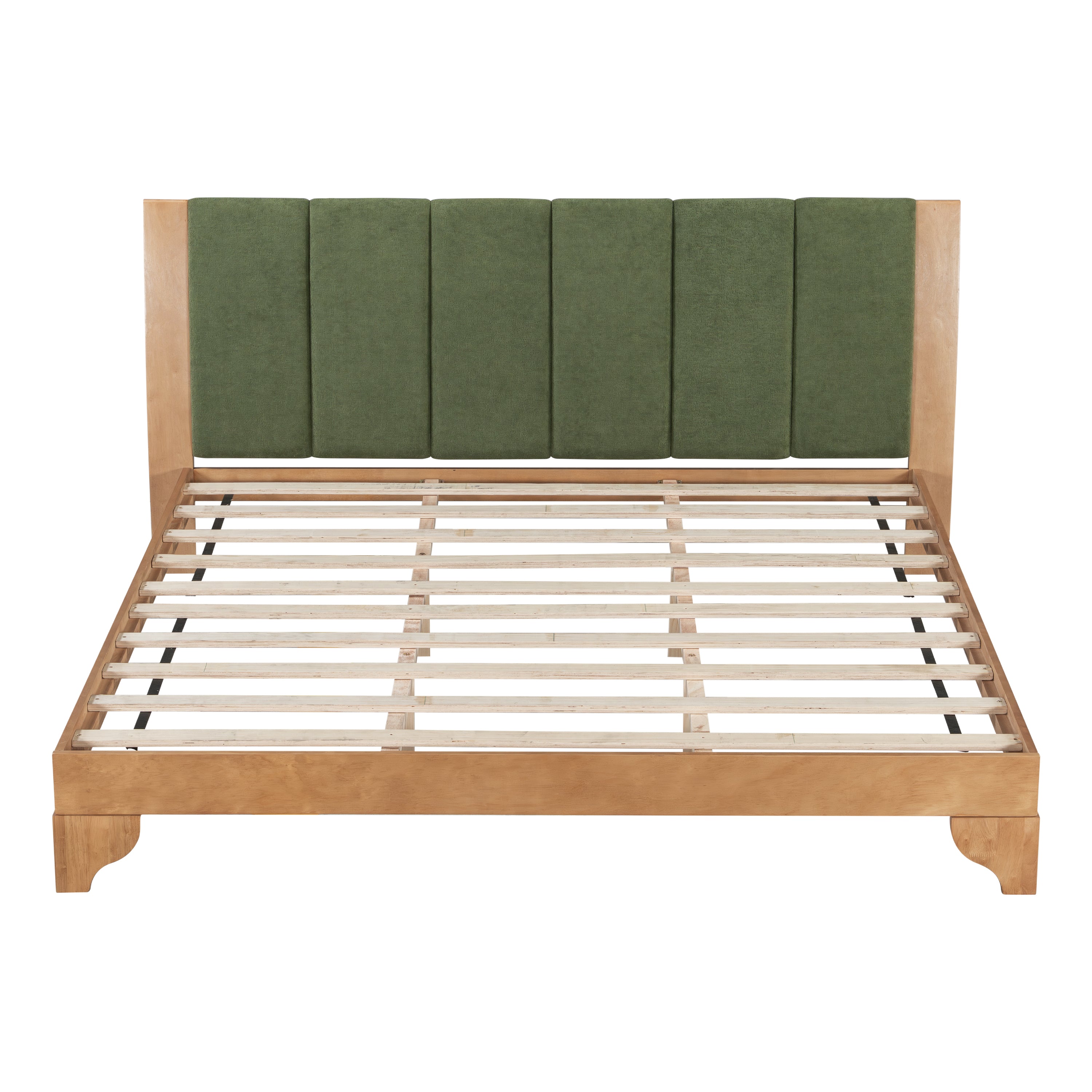 Premium Pine Wood King Bed Frame,King Size Bed Frame with Headboard Included,Mid Century Modern Bed,Natural&Green Color Bed Frame
