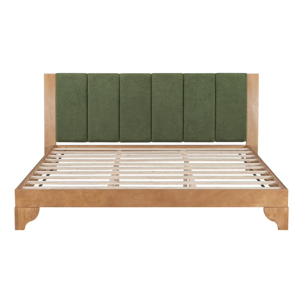 Premium Pine Wood King Bed Frame,King Size Bed Frame with Headboard Included,Mid Century Modern Bed,Natural&Green Color Bed Frame