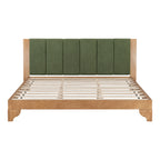 Premium Pine Wood King Bed Frame,King Size Bed Frame with Headboard Included,Mid Century Modern Bed,Natural&Green Color Bed Frame