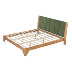 Premium Pine Wood King Bed Frame,King Size Bed Frame with Headboard Included,Mid Century Modern Bed,Natural&Green Color Bed Frame