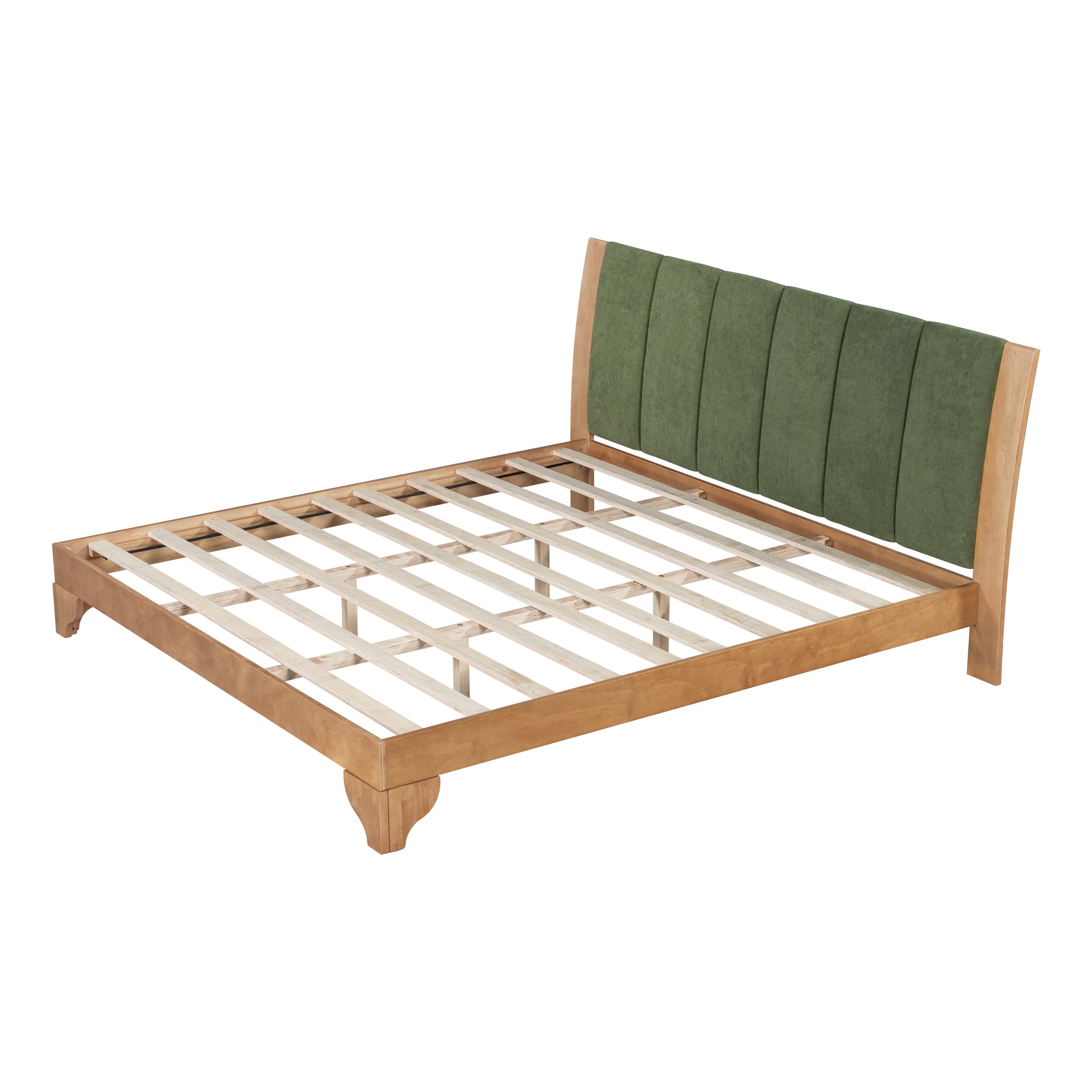 Premium Pine Wood King Bed Frame,King Size Bed Frame with Headboard Included,Mid Century Modern Bed,Natural&Green Color Bed Frame