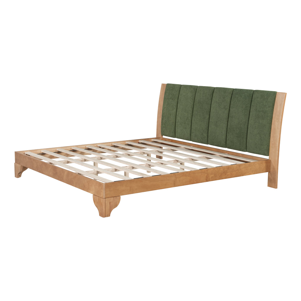 Premium Pine Wood King Bed Frame,King Size Bed Frame with Headboard Included,Mid Century Modern Bed,Natural&Green Color Bed Frame