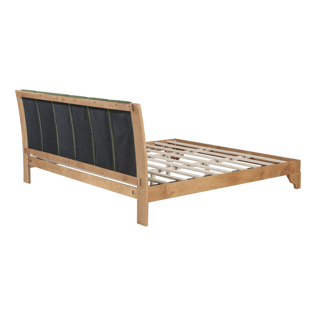Premium Pine Wood King Bed Frame,King Size Bed Frame with Headboard Included,Mid Century Modern Bed,Natural&Green Color Bed Frame