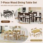 TREXM 7-Piece Retro Dining Table Set for 6, Wood Dining Table Set for 6 with Upholstered Chairs for kitchen & Dining Room (Natural Wood Wash)