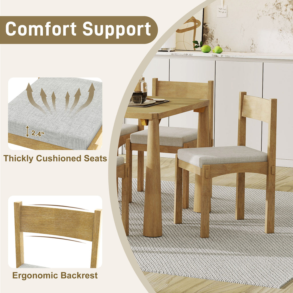 TREXM 7-Piece Retro Dining Table Set for 6, Wood Dining Table Set for 6 with Upholstered Chairs for kitchen & Dining Room (Natural Wood Wash)