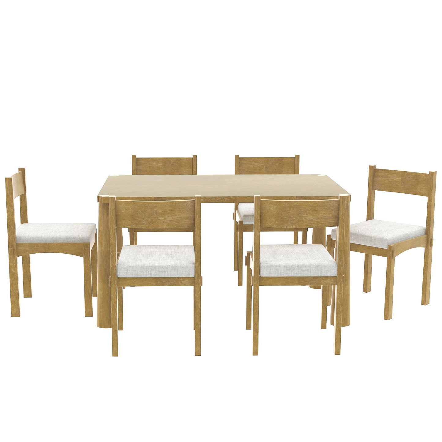 TREXM 7-Piece Retro Dining Table Set for 6, Wood Dining Table Set for 6 with Upholstered Chairs for kitchen & Dining Room (Natural Wood Wash)