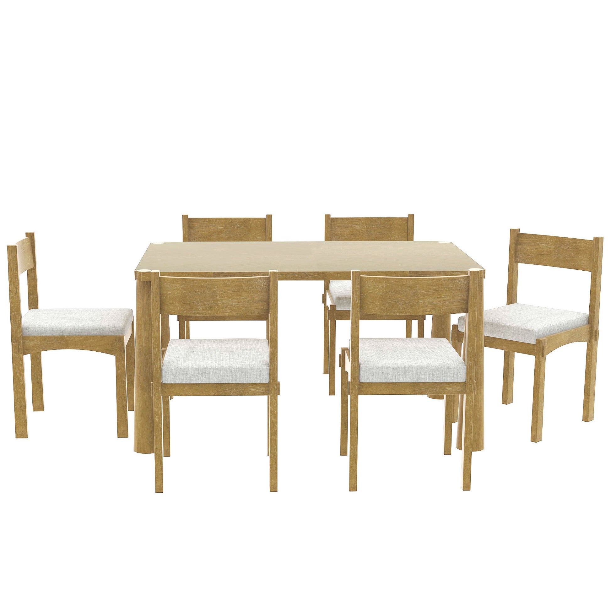 TREXM 7-Piece Retro Dining Table Set for 6, Wood Dining Table Set for 6 with Upholstered Chairs for kitchen & Dining Room (Natural Wood Wash)