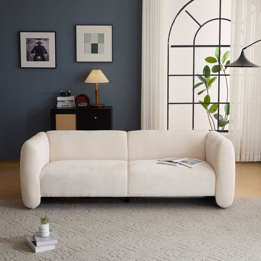 Tonson Wave Design 3-Seater Sofa, Beige Fabric, 83 Inches Sofa