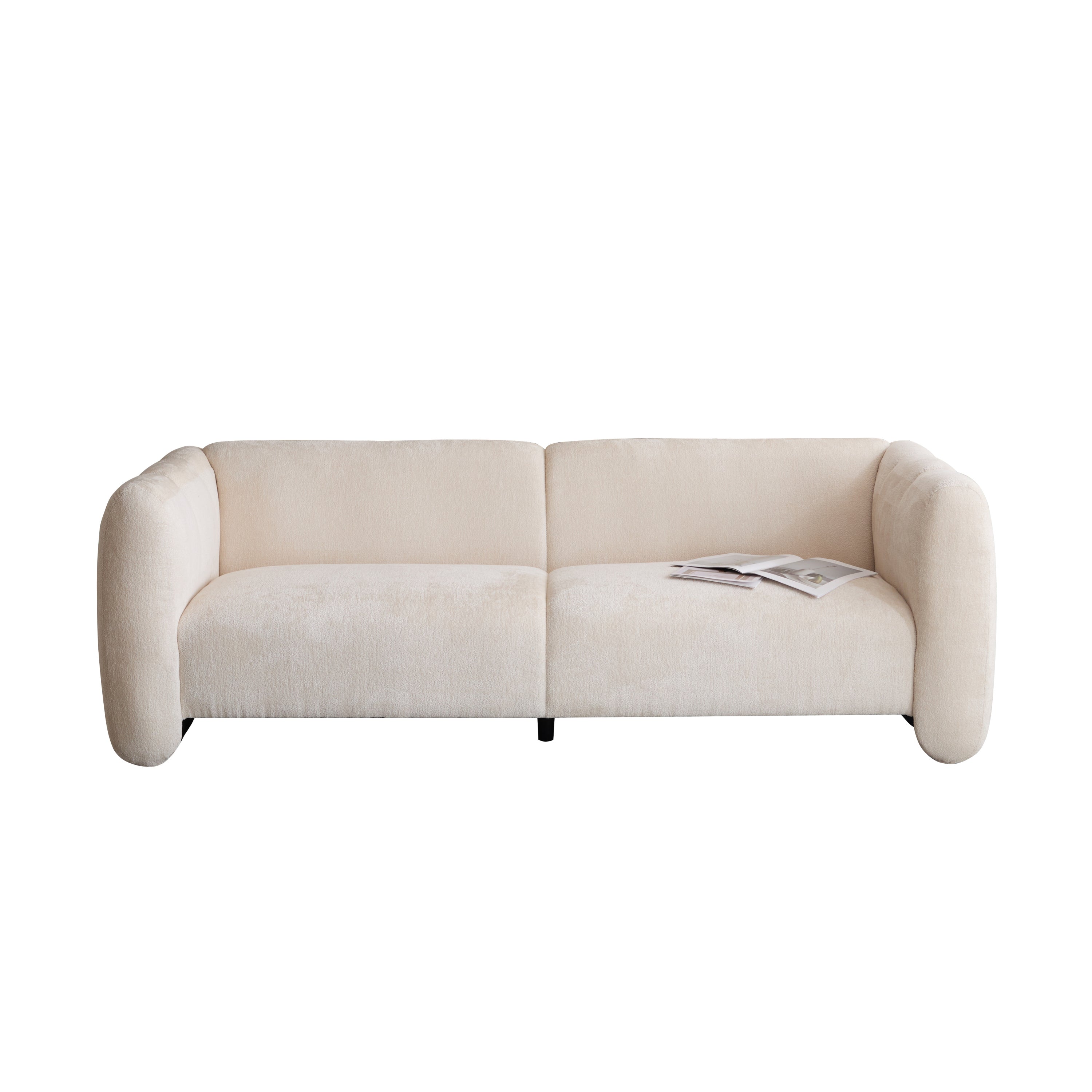 Tonson Wave Design 3-Seater Sofa, Beige Fabric, 83 Inches Sofa