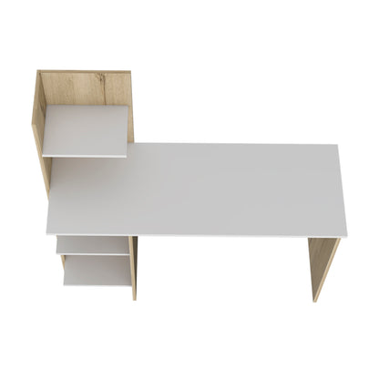 Toronto 120 Writing Desk, Four Shelves, White / Pine