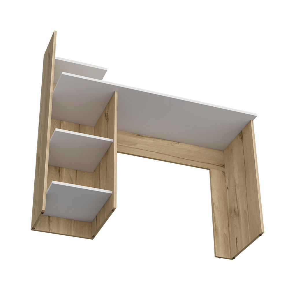 Toronto 120 Writing Desk, Four Shelves, White / Pine