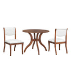 Walnut Dining Table Set:39.4' Round Table + 2 Chairs - Traditional Solid Wood Kitchen Set with Inlaid Tabletop, Elegant Curved Legs for Dining Room