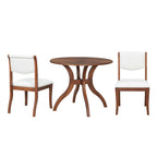 Walnut Dining Table Set:39.4' Round Table + 2 Chairs - Traditional Solid Wood Kitchen Set with Inlaid Tabletop, Elegant Curved Legs for Dining Room