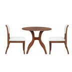Walnut Dining Table Set:39.4' Round Table + 2 Chairs - Traditional Solid Wood Kitchen Set with Inlaid Tabletop, Elegant Curved Legs for Dining Room