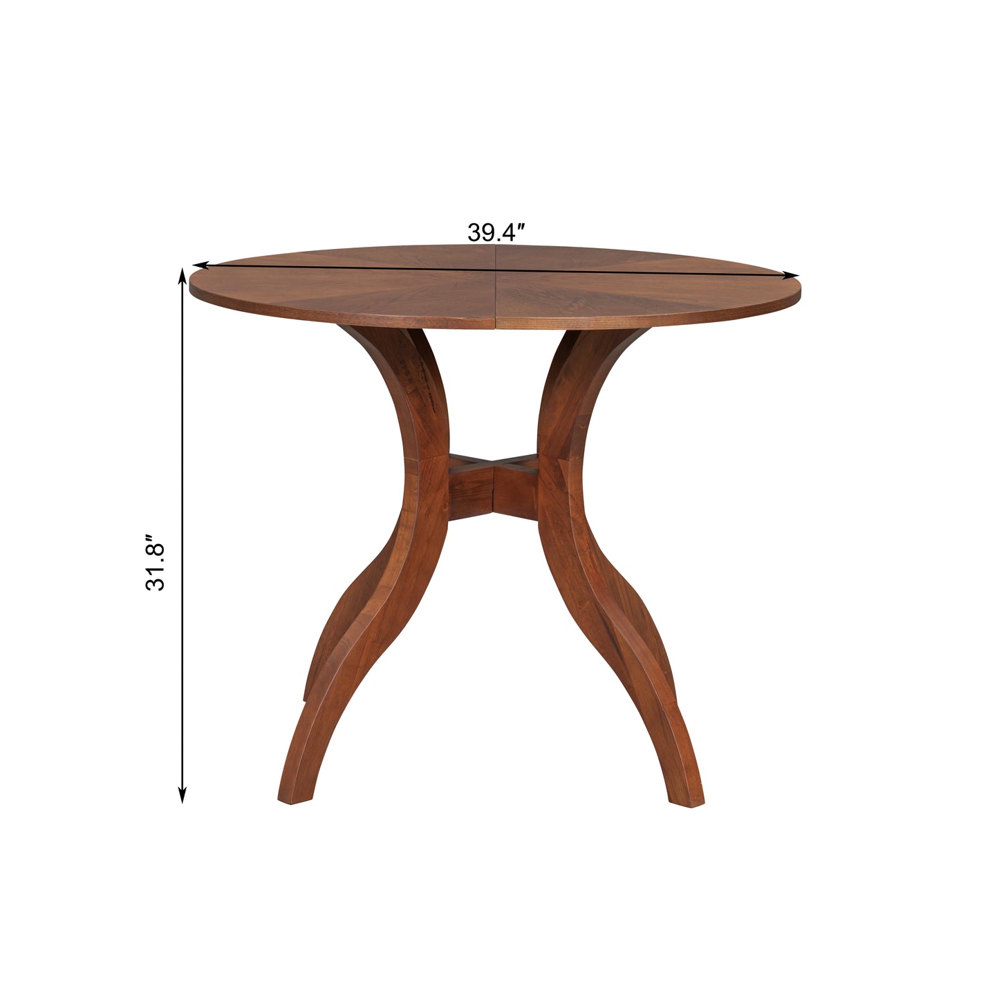 Walnut Dining Table Set:39.4' Round Table + 2 Chairs - Traditional Solid Wood Kitchen Set with Inlaid Tabletop, Elegant Curved Legs for Dining Room