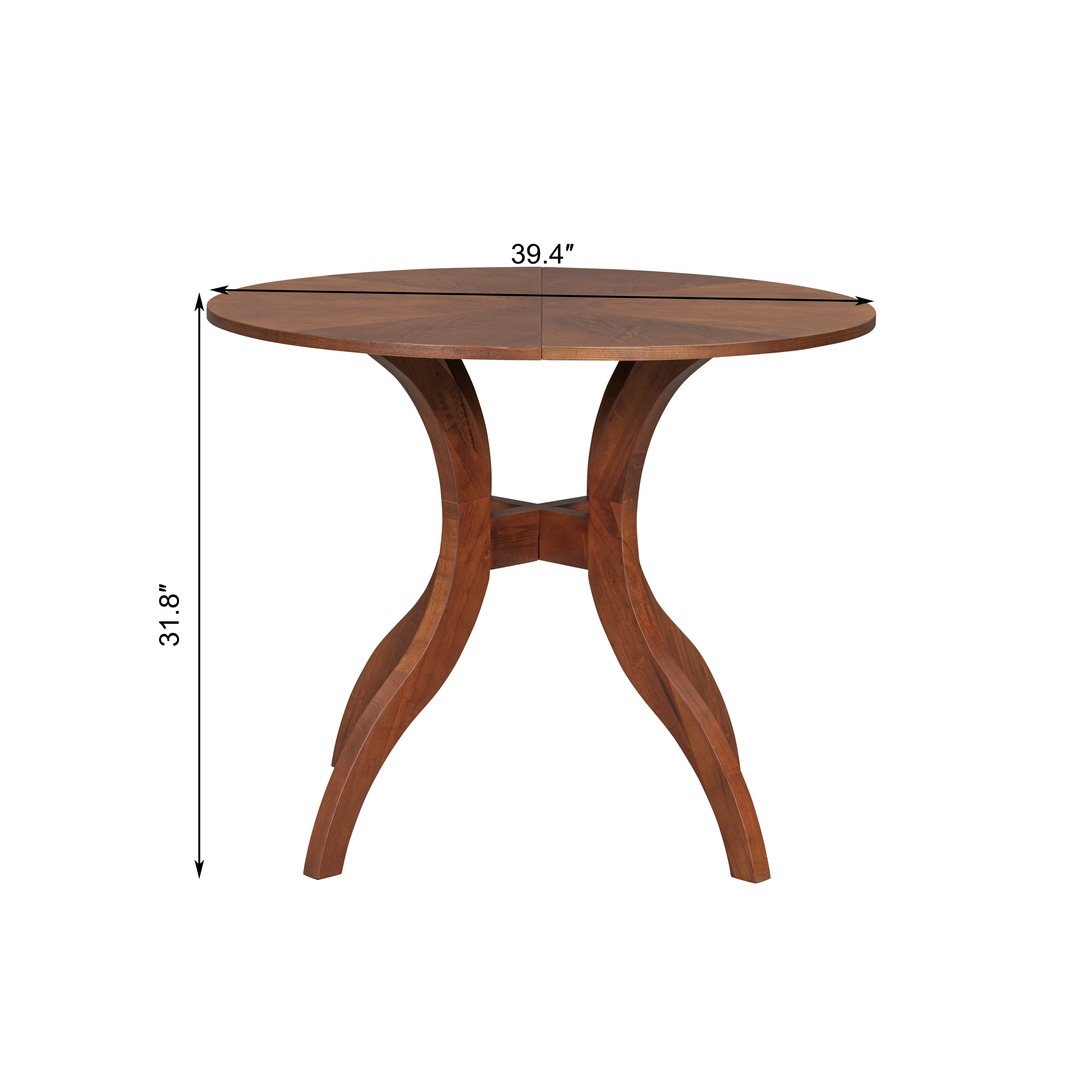 Walnut Dining Table Set:39.4' Round Table + 2 Chairs - Traditional Solid Wood Kitchen Set with Inlaid Tabletop, Elegant Curved Legs for Dining Room