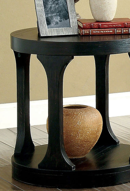 Transitional Style Antique Black Finish Bold Round Structure End Table With Extra Storage Shelf I Designed Legs Coffee Table-Not Included