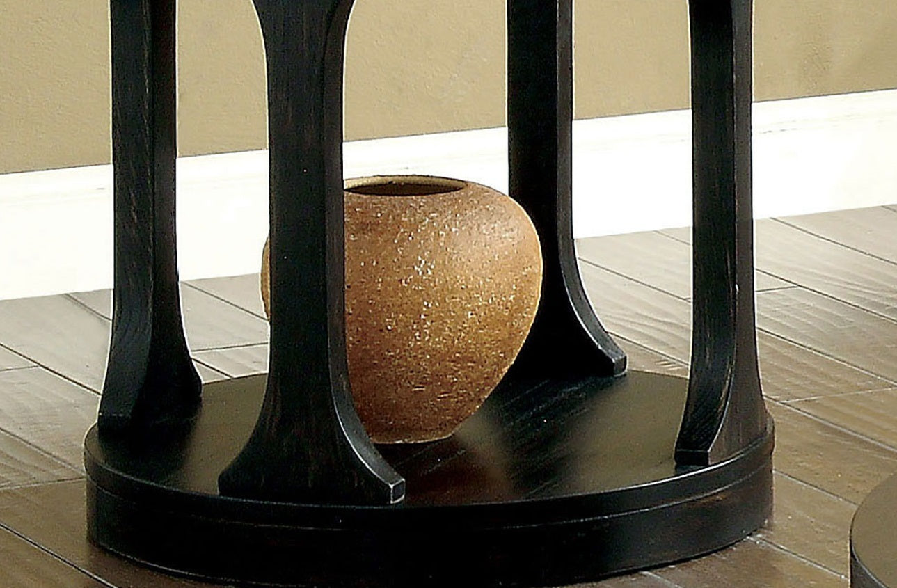 Transitional Style Antique Black Finish Bold Round Structure End Table With Extra Storage Shelf I Designed Legs Coffee Table-Not Included