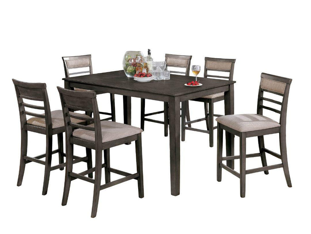 Transitional 7pc Counter Height Dining Set in Gray Beige.