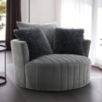 Transitional Style 1pc Channel Tufted Swivel Round Chair Scattered Back Pillow Dark Gray Finish Primary living Room Accent Chair