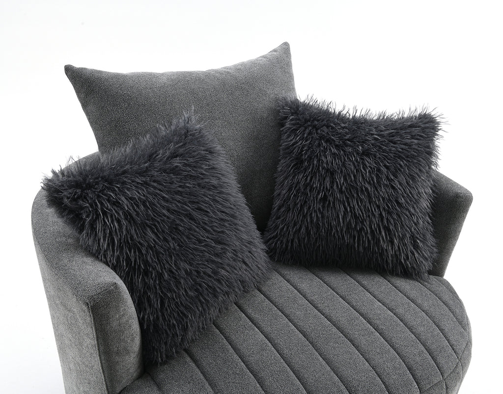 Transitional Style 1pc Channel Tufted Swivel Round Chair Scattered Back Pillow Dark Gray Finish Primary living Room Accent Chair