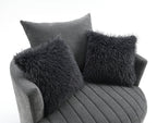 Transitional Style 1pc Channel Tufted Swivel Round Chair Scattered Back Pillow Dark Gray Finish Primary living Room Accent Chair