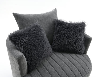 Transitional Style 1pc Channel Tufted Swivel Round Chair Scattered Back Pillow Dark Gray Finish Primary living Room Accent Chair