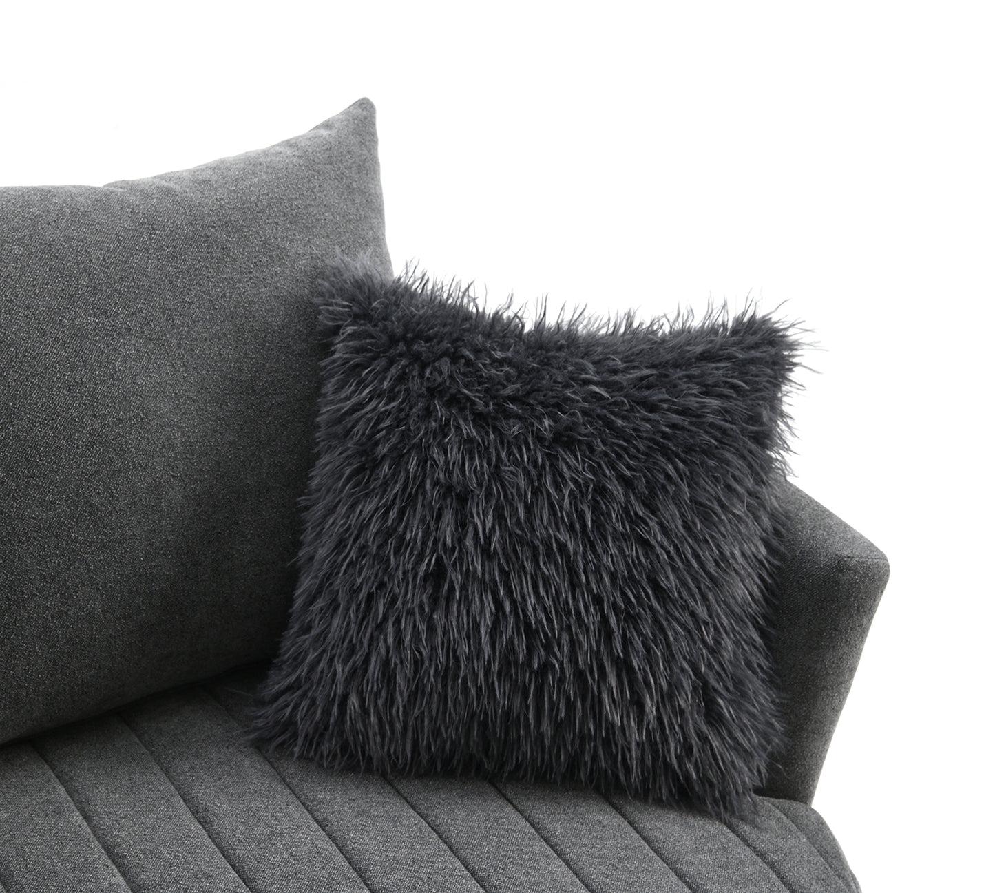 Transitional Style 1pc Channel Tufted Swivel Round Chair Scattered Back Pillow Dark Gray Finish Primary living Room Accent Chair