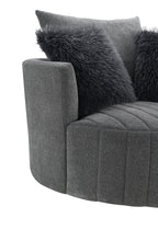 Transitional Style 1pc Channel Tufted Swivel Round Chair Scattered Back Pillow Dark Gray Finish Primary living Room Accent Chair