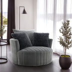 Transitional Style 1pc Channel Tufted Swivel Round Chair Scattered Back Pillow Dark Gray Finish Primary living Room Accent Chair