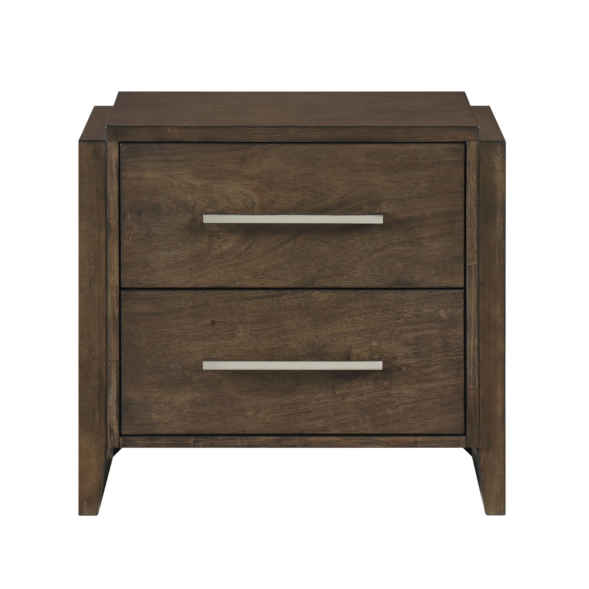 Transitional Dark Walnut Finish Two Drawers Nightstand 1pc Wooden Bedroom Furniture Solid Rubberwood