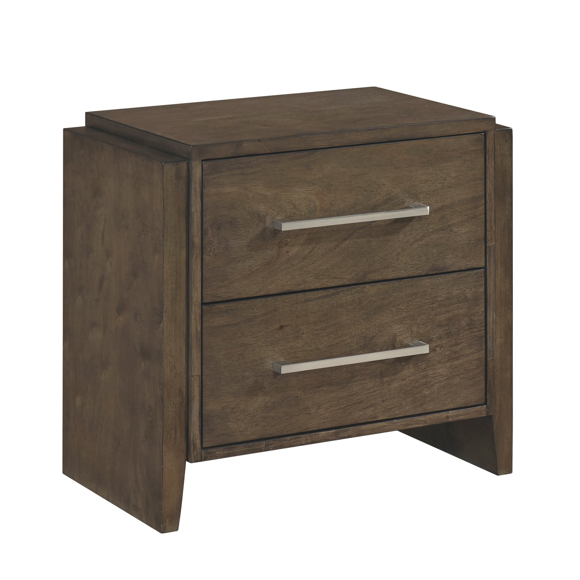 Transitional Dark Walnut Finish Two Drawers Nightstand 1pc Wooden Bedroom Furniture Solid Rubberwood