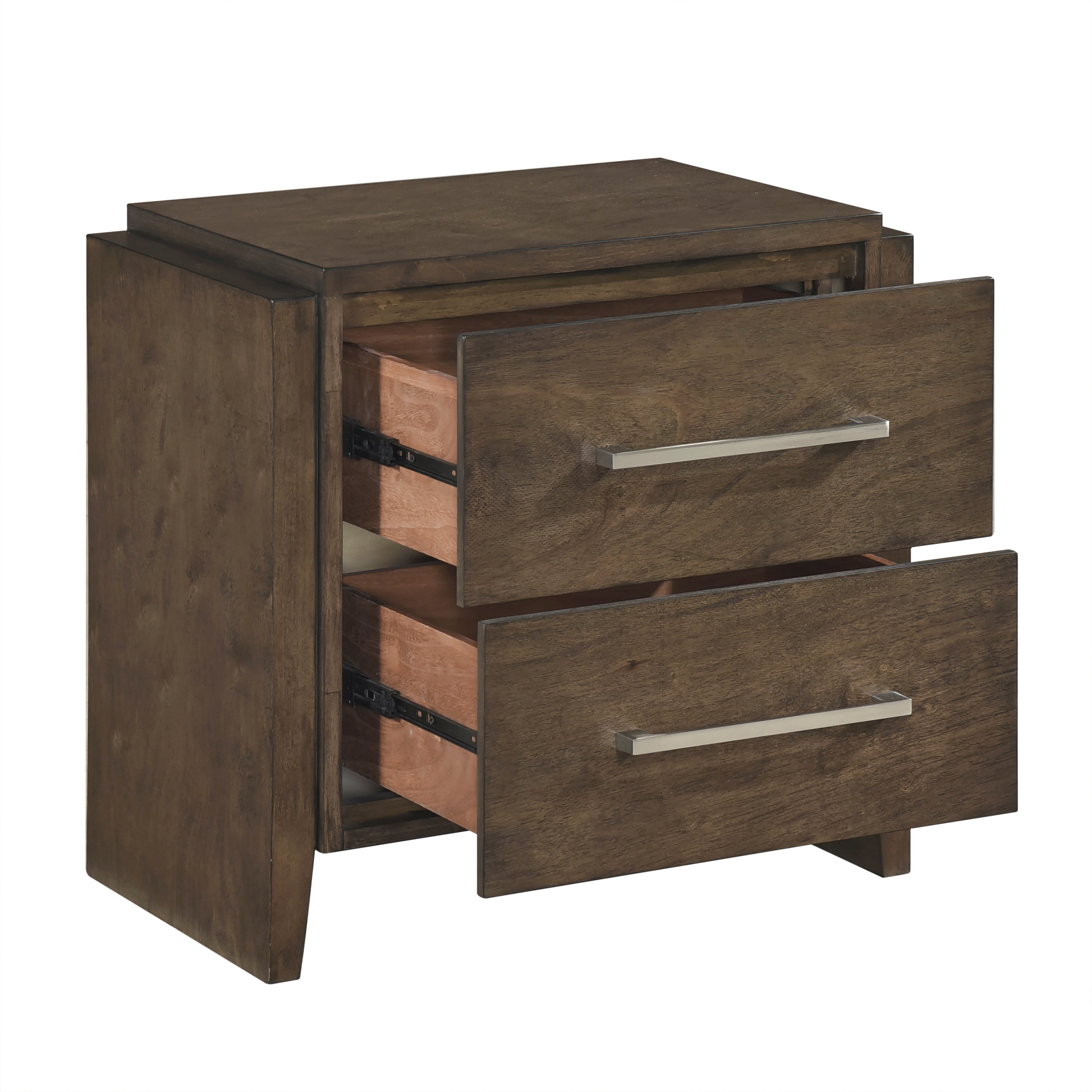Transitional Dark Walnut Finish Two Drawers Nightstand 1pc Wooden Bedroom Furniture Solid Rubberwood