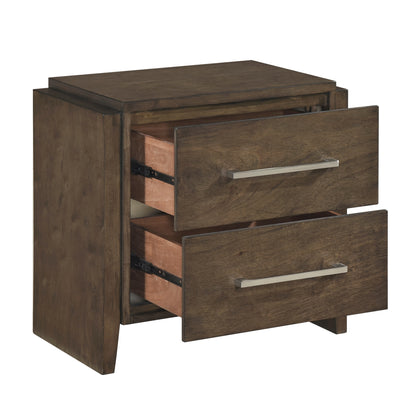 Transitional Dark Walnut Finish Two Drawers Nightstand 1pc Wooden Bedroom Furniture Solid Rubberwood