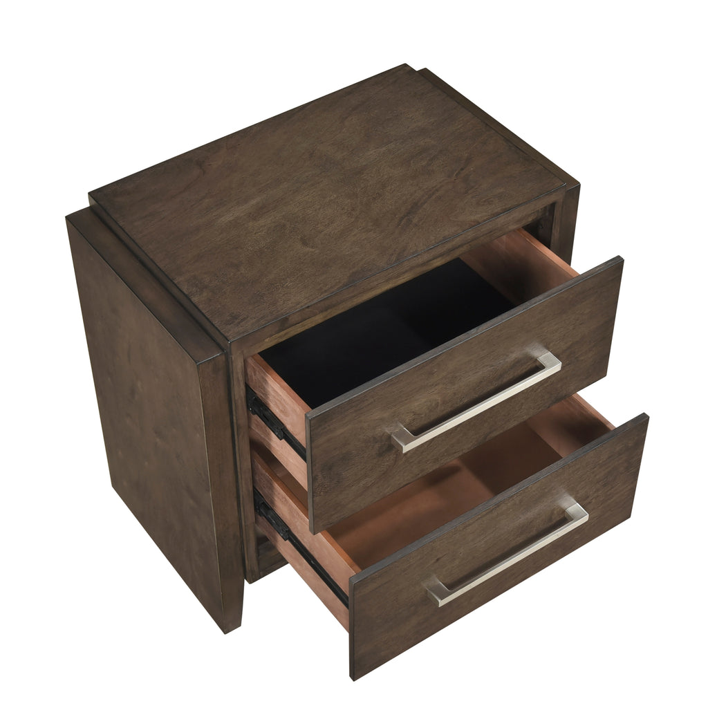 Transitional Dark Walnut Finish Two Drawers Nightstand 1pc Wooden Bedroom Furniture Solid Rubberwood