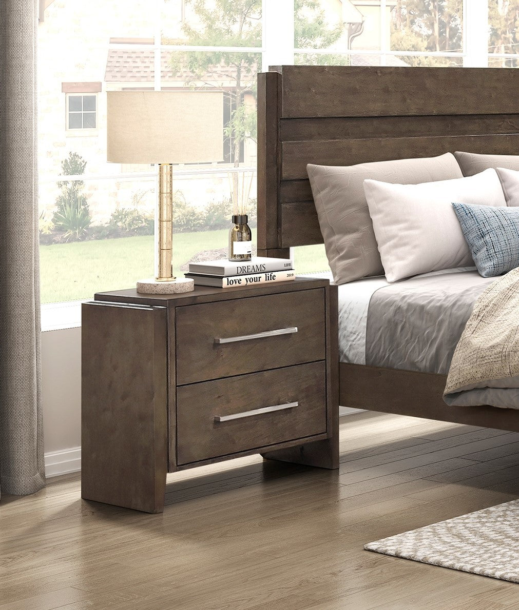 Transitional Dark Walnut Finish Two Drawers Nightstand 1pc Wooden Bedroom Furniture Solid Rubberwood