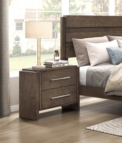 Transitional Dark Walnut Finish Two Drawers Nightstand 1pc Wooden Bedroom Furniture Solid Rubberwood