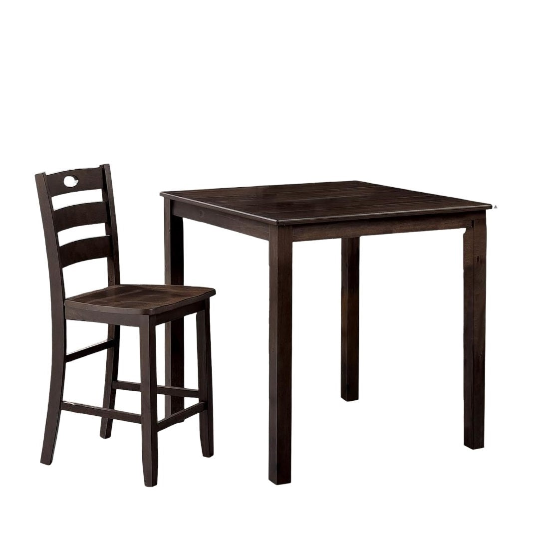 Transitional Style Espresso Finish 5pc Dining Table Set 1x Square Counter Height Dining Table 4x Slat Back Chairs Dining Room Dining Table Set