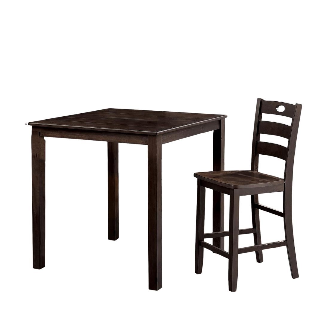 Transitional Style Espresso Finish 5pc Dining Table Set 1x Square Counter Height Dining Table 4x Slat Back Chairs Dining Room Dining Table Set