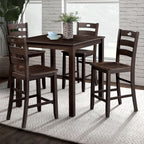 Transitional Style Espresso Finish 5pc Dining Table Set 1x Square Counter Height Dining Table 4x Slat Back Chairs Dining Room Dining Table Set