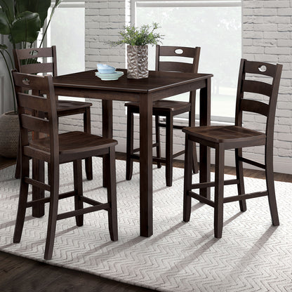 Transitional Style Espresso Finish 5pc Dining Table Set 1x Square Counter Height Dining Table 4x Slat Back Chairs Dining Room Dining Table Set