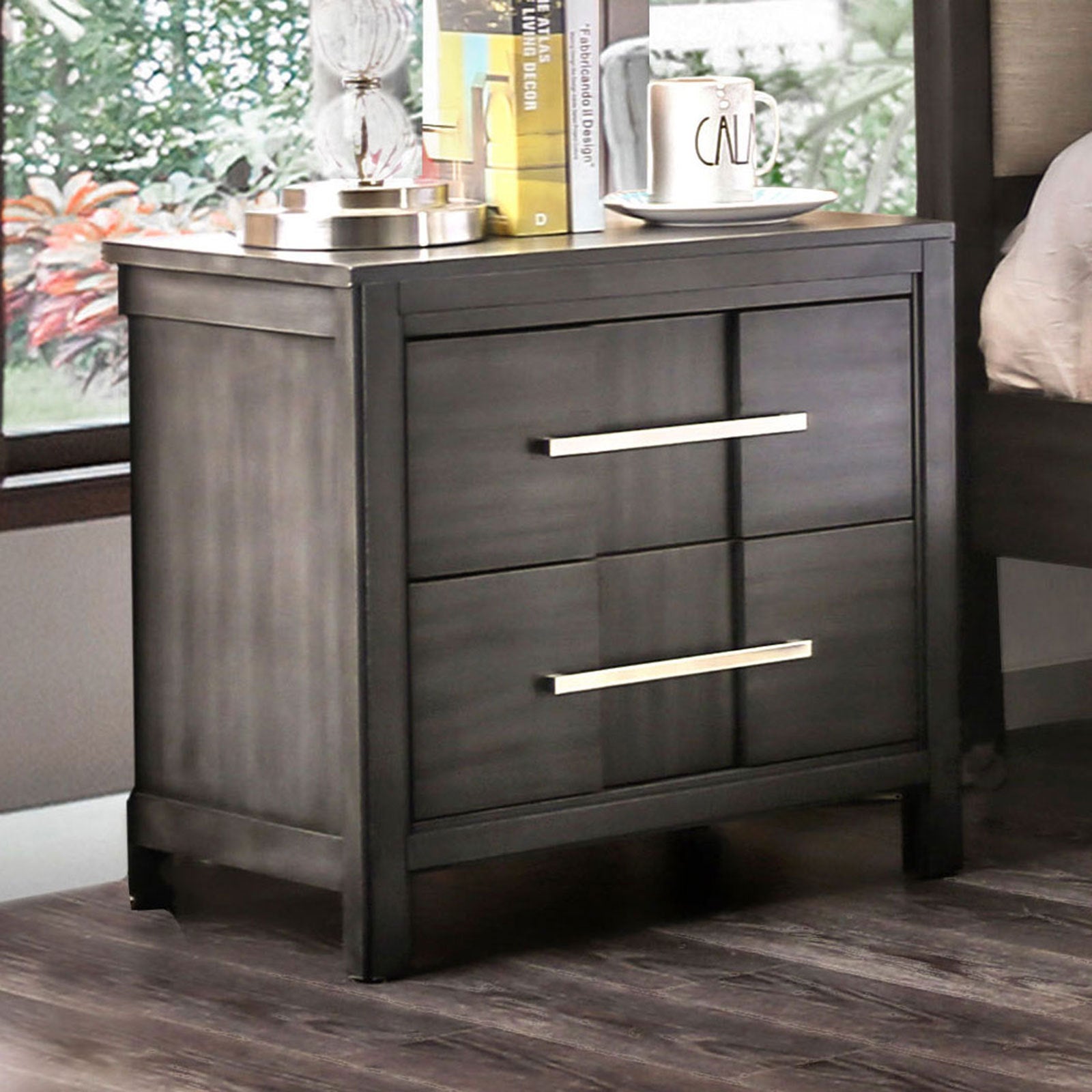 Beautiful 1pc Nightstand Transitional Style Gray Bedside Table Bedroom Furniture