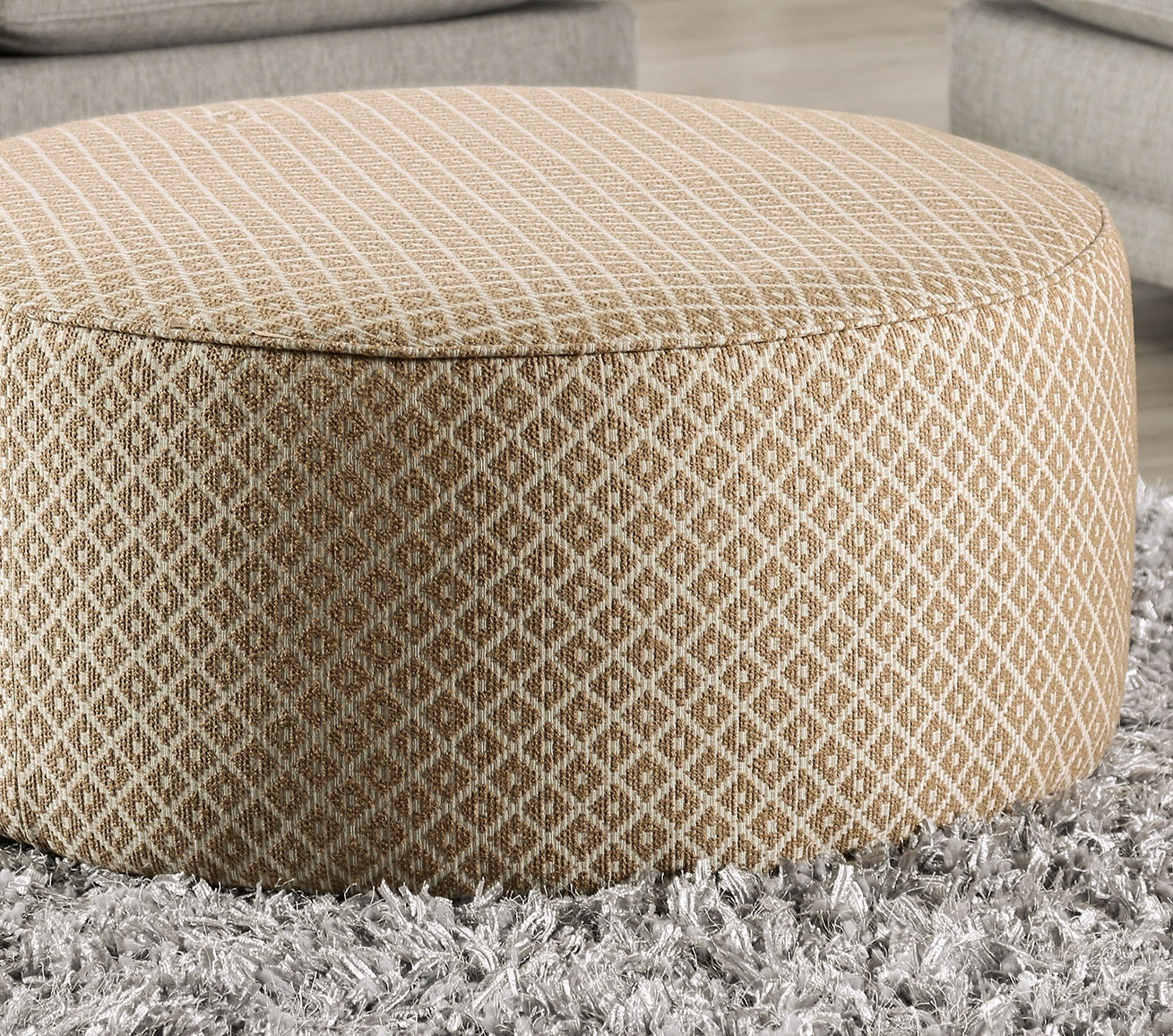 Transitional Style Upholstery Ottoman With Welt Trim Gold & Gray Finish