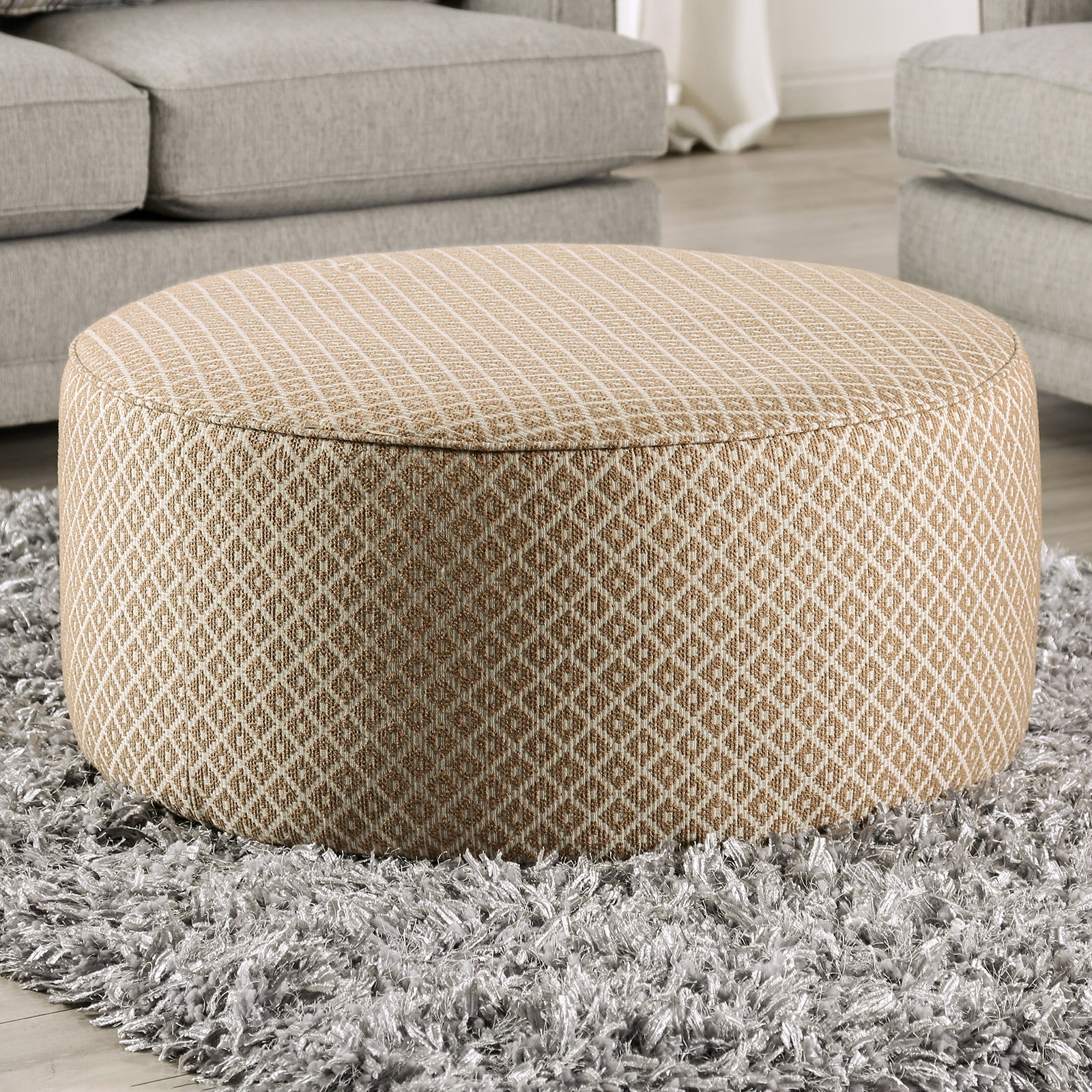 Transitional Style Upholstery Ottoman With Welt Trim Gold & Gray Finish