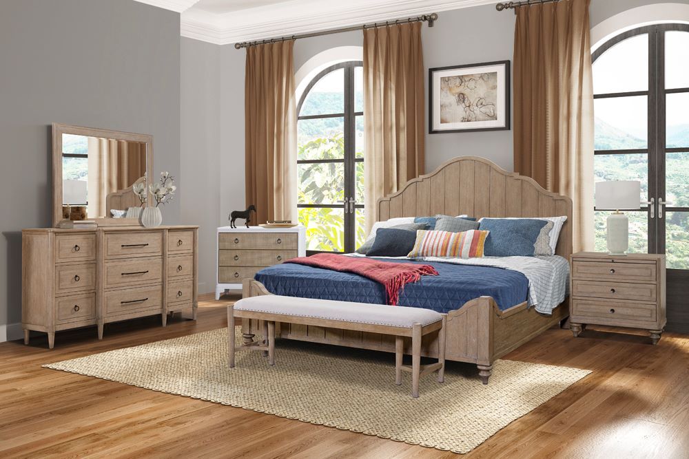 Queen Panel Bed in Sand Finish With Transitional Casual Design