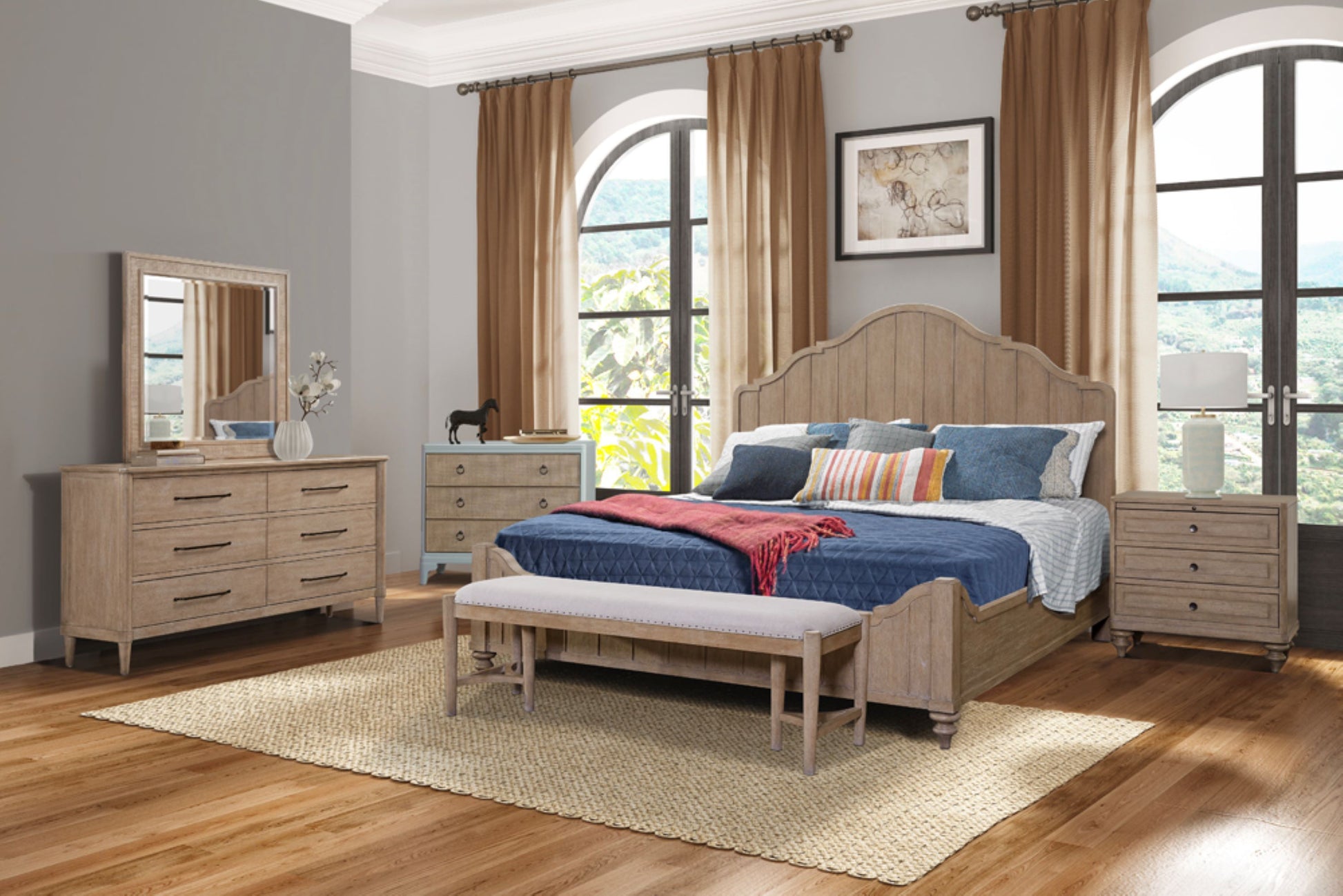 Queen Panel Bed in Sand Finish With Transitional Casual Design