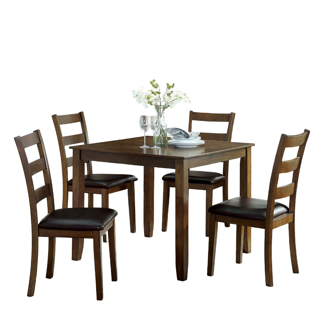 Transitional Style 5pc Dining Table Set 1x Dining Table 4x Chairs Padded seat Wooden Top Table Walnut And Dark Brown Finish Dining Table Set